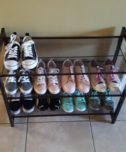 SONGMICS 3-Tier Shoe Rack Storage, Adjustable Metal Mesh Shoe Organizer Stand, Flat/Angled Stackable Shoe Rack Shelf for 9-12 Pairs, Shoe Tower for High Heels, Sneakers, Bronze, 12.1" x 29.1" x 24.7" 44 81a2LBHunZL