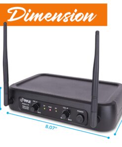Pyle Channel Microphone System-VHF Fixed Dual Frequency Wireless Set with 2 Handheld Dynamic Transmitter Mics, Receiver Base-for PA, Karaoke, Dj Party (PDWM2135) , Black 26 81a4wy6PzBL