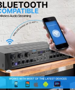 Pyle Wireless Home Audio Amplifier System - Bluetooth Compatible Sound Stereo Receiver Amp - 6 Channel 600 Watt Power, Digital LCD, Headphone Jack, 1/4'' Microphone IN USB SD AUX RCA FM Radio 27 81a5ZTKzqVL