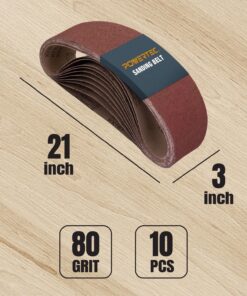 POWERTEC 3 x 21 Inch Sanding Belts, 80 Grit Aluminum Oxide Belt Sander Sanding Belt for Portable Belt Sander, Wood & Paint Sanding, Metal Polishing, 10PK (110430) 3''x21'', 80 Grit 9 81aDU 3uMfL