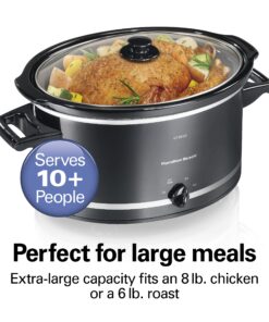 Hamilton Beach Slow Cooker with 3 Cooking Settings, Dishwasher-Safe Stoneware Crock & Glass, 8-Quart Built-In Lid Rest, Black 8-Quart; Built-In Lid Rest 12 81aFQcB 9 L