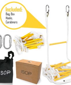 ISOP Outdoor Climbing Rope Ladder - Compact Portable Safety Rope Ladders - Hanging Rope with Hooks for Teens & Adults - Exercise Rope Ladder for Swing Set & Tree House 15 ft 10 81aFsH3IxtL