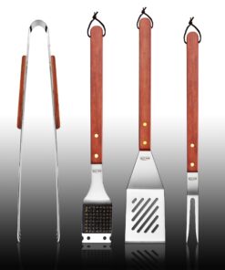 New Star Foodservice 59007 Stainless Steel BBQ Tool Set with Solid Hard Wood Handles, Set of 4 4-Piece BBQ Tool Set 11 81aFx5NosqL