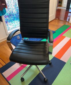 Amazon Basics High-Back Executive Swivel Office Desk Chair with Ribbed Puresoft Upholstery, Lumbar Support, Modern Style, 23.9"D x 24.69"W x 41.5"H, Black 81 81aGJjrcKL