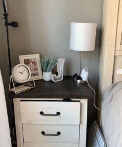 LimeLights LT2024-WHT Brushed Steel Stick Table Desk Lamp with Charging Outlet and Drum Fabric Shade, White 1 50 81aI3Y0sHL