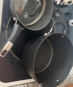 GoodCook 12-Piece Micro-Divot Nonstick Aluminum Cookware Set with Pans, Dutch Oven, Spoon and Turner, Black (6184) 12 piece set 45 81aMDBULabL