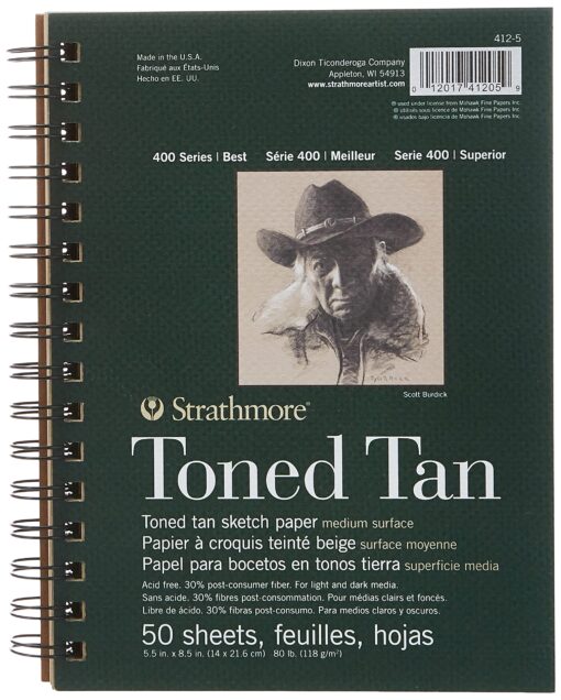 Strathmore Toned Sketch Spiral Paper Pad 5.5"X8.5"-Tan 50 Sheets -412500 5.5x8.5