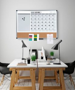 MasterVision Magnetic Dry Erase Monthly Calendar Planner Push Pin Corkboard Combo with Marker Tray, 24" x 36", Gray Plastic Frame, White, MB0707186P 24" x 36" 25 81aOtjmajGL 1