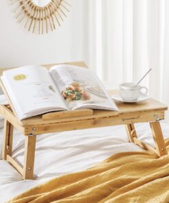 SONGMICS Laptop Desk, Folding Lap Tray, Bamboo Bed Desk with Tilting Top, Small Drawer, for Home Office, Bedroom, Natural ULLD01N 59 81aPC zLE5L 1