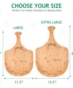 Frederica Trading Premium Bamboo Wooden Pizza Peel Paddle and Cutting Board with Handle (for Baking Pizza, Bread, Cutting Fruit, Vegetables, Cheese) - Personal Size Large 18" (18"L x 11.5" x 11.5") 16 81aQdhZLvXL