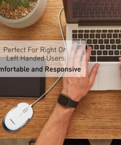 Macally Silent Wired Mouse - Slim & Compact USB Mouse for Apple Mac or Windows PC Laptop/Desktop - Designed with Optical Sensor & DPI Switch - Simple & Comfortable Wired Computer Mouse (White) White with Silver Trim 31 81aSfRl9QLL