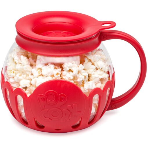 Ecolution Patented Micro-Pop Microwave Popcorn Popper with Temperature Safe Glass, 3-in-1 Lid Measures Kernels and Melts Butter, Made Without BPA, Dishwasher Safe, 1.5-Quart, Red 1.5-Quart Snack Size