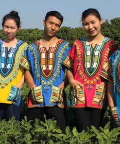 RaanPahMuang Unisex African Bright Dashiki Cotton Shirt Variety Colors X-Small Deep Pink 8 81aTOmIeiuL