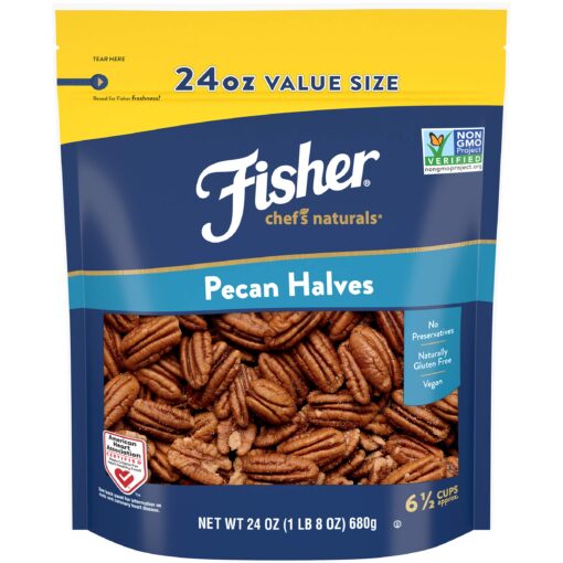 Fisher Chef's Naturals Pecan Halves 24oz (Pack of 1), Unsalted Raw Nuts for Cooking, Baking & Snacking, Vegan Protein, Keto Snack, Gluten Free 24 Ounces (Pack of 1)