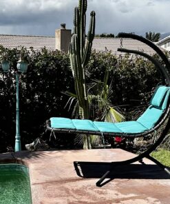 Best Choice Products Outdoor Hanging Curved Steel Chaise Lounge Chair Swing w/Built-in Pillow and Removable Canopy - Teal 41 81aYmKsF9PL