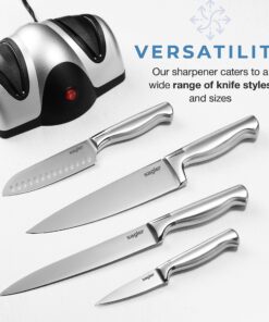 Electric Kitchen Knife Sharpener - Professional Knife Sharpener for Straight Edge Knives - 2 Stage Knife Sharpener with Sapphirite Wheels - Repair, Restore & Polish Blades & Cutters - Black Sagler 13 81aZS3BcwbL