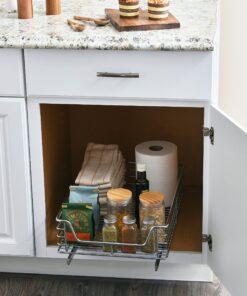 Alternative view of Household Essentials Glidez Chrome-Plated Steel Extended Depth 1-Tier Sliding Under Sink Cabinet Organizer, Chrome Single Tier 14.5" - Extended