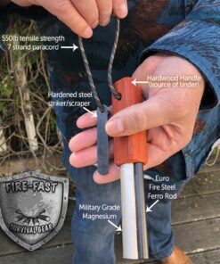 Fire-Fast Trekker. Best Emergency Waterproof Survival Fire Starter. Magnesium and Euro Fire Steel Ferro Rod. Compact Durable Tool for Bushcraft, Camping, Backpacking, Hiking, Hunting, or Bug Out Bag 1 Pack 20 81acqYzsqNL