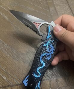 TAC Force TF-707 Series Assisted Opening Folding Knife, Black Half-Serrated Blade, Dragon Handle, 4-1/2-Inch Closed Blue 27 81ae5OJBTpL