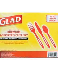Glad Disposable Plastic Cutlery, Assorted Set | Clear Extra Heavy Duty forks, Knives, And Spoons | Disposable Party Utensils | 240 Piece Set of Durable and Sturdy Cutlery 240 Count (Pack of 1) Clear Assorted Cutlery 11 81aeDfcoTML