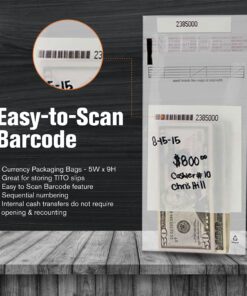 BankSupplies Cash Strap Bags | Case of 1000 Bags | 5 x 9 | Cash & Pawn | Tamper Evident Seal | Easy to Scan Barcode & Tear Off Receipt | for Internal Transfers 5W x 9H | Case of 1000 12 81aerm72fxL