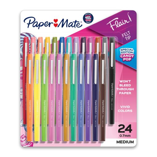 Paper Mate Felt Tip Pens Flair Marker Pens, Medium Point, Assorted, 24 Count 24 Count (Pack of 1) Medium Tip