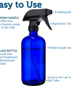 Alternative view of Empty Blue Glass Spray Bottles (2 Pack) - BPA Free - Large 16 oz Refillable Bottle for Plants, Pets, Essential Oils, Cleaning Products - Black Trigger Sprayer w/Mist and Stream Settings