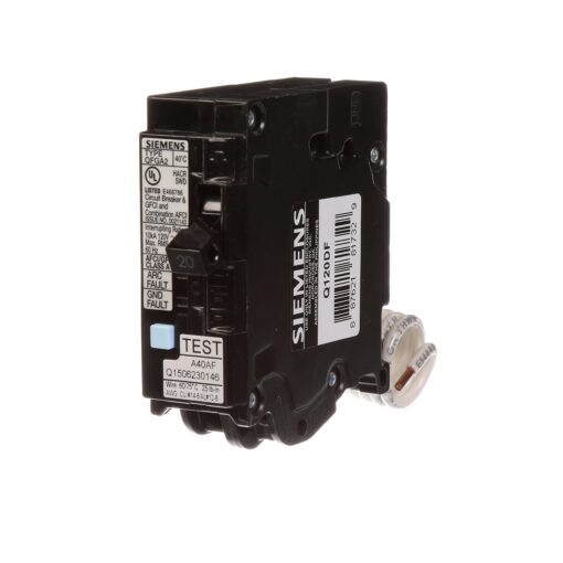 Siemens Q120DF 20-Amp Afci/Gfci Dual Function Circuit Breaker, Plug on Load Center Style, Black Cardboard Packaging