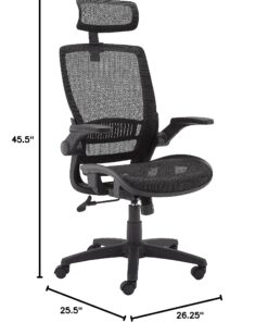 Amazon Basics Ergonomic Adjustable High-Back Chair with Flip-Up Arms and Headrest, Contoured Mesh Seat - Black, 25.5"D x 26.25"W x 49.25"H 16 81agt2Nlx7L