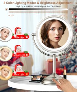 VESAUR Professional 8.5" Large Lighted Makeup Mirror Updated with 3 Color Lights, 1X/10X Magnifying Swivel Vanity Brightness Dimmable Cosmetic Mirror with 48 Premium LED Lights, Senior Pearl Nickel X-Large 22 81agzoHp49L