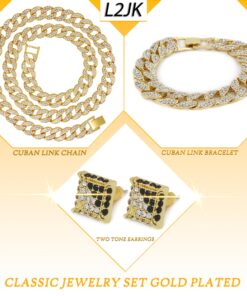 Gold Color Tone Brass Fully CZ Iced Out 15mm 30" Hip Hop Miami Cuban Chain & 9" Bracelet (NOT REAL GOLD) 16 81ak66JpT0L