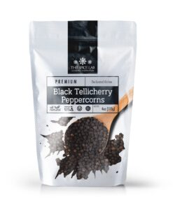 The Spice Lab - Black Tellicherry Peppercorns for Grinder Packed in the USA - Steam Sterilized Kosher Non-GMO All Natural Black Pepper 5015 (4 oz Resealable Bag) 4 Ounce (Pack of 1)
