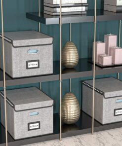 Alternative view of Huolewa Upgraded Portable File Organizer Box with Lid with Plastic Slide, Decorative Collapsible Linen Hanging Home/Office Filing System Box for File and Folders Storage (Gray) Grey 1 pack - without folders