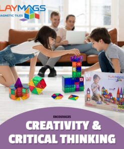 Playmags 100-Piece Magnetic Tiles Building Blocks Set, 3D Magnet Tiles for Kids Boys Girls, Educational STEM Toys for Toddlers… plain 31 81amGkNYjfL