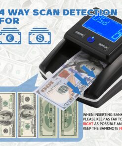 Portable Counterfeit Bill Detector, Rechargeable 4 Way Direction USD & EUR Bill Checker Machine with Visual & Audible Reminding, 1s Accurate Money Detector for Car/Office/Home with Total Value Display 9 81amm MJeLL