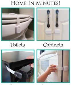 Baby Safety Locks | Child Proof Cabinets, Drawers, Appliances, Toilet Seat, Fridge and Oven | Tools Not Required | Uses 3M Adhesive with Adjustable Strap and Latch System (6-Pack, Brown) 30 81aodjyHlmL