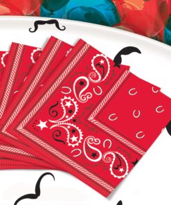 Beistle 16 Piece 2 Ply Bandana Disposable Paper Napkins for Western Theme Birthday Party Supplies Tableware, 6.5", Red, White, Black 1 10 81apv7iSdWL