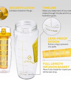 Alternative view of Hydracy Fruit Infuser Water Bottle - 32 oz Sports Bottle - Time Marker & Full Length Infusion Rod + 27 Fruit Infused Water Recipes eBook Gift - Your Healthy Hydration Made Easy Sunny Yellow