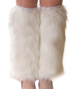 ELLITE Womens Faux Fur Warm Fuzzy White Black Coffee Rainbow Leg Warmers/Boot Sleeves/Boot Covers 6 81ausxUedcL