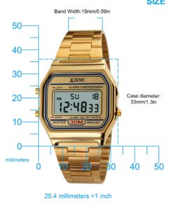 Digital Sports Watch Men's Women Water Resistant Outdoor Stainless Steel Band Electronic Square LED Back Light Wristwatch Gold 1123 19 81axtBXMoqL