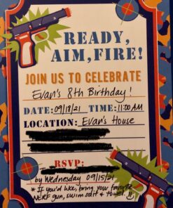 Dart Gun Birthday Party Invitations, 20 5"x7" Fill In Cards with Twenty White Envelopes by AmandaCreation 23 81axtDljD L