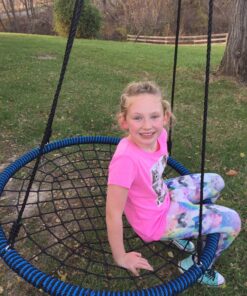 Royal Oak Giant 40" Spider Web Tree Swing, 600 lb Weight Capacity, Durable Steel Frame, Waterproof, Adjustable Ropes, Bonus Flag Set and 2 Carabiners, Non-Stop Fun for Kids (Blue) Blue 40 81ay2a0kCFL