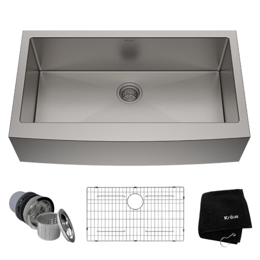 Kraus KHF200-36 Standart PRO Kitchen Stainless Steel Sink, 36 Inch Round Apron Single Bowl Rounded Apronfront