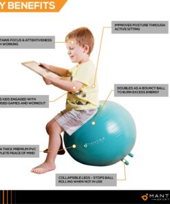 Flexible Seating for Classroom Elementary & Middle School, Kids Yoga Ball Chair Wobble Seat for Sensory Kids - Improve Focus & Balance with Alternative Seating Desk Ball Chairs for Students Sitting 55cm (Kids Height = 56" - 63") Turquoise 18 81b5vrOTQJL