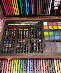 Art 101 Doodle and Color 142 Pc Art Set in a Wood Carrying Case, Includes 24 Premium Colored Pencils, A variety of coloring and painting mediums: crayons, oil pastels, watercolors; Portable Art Studio Multicolor 32 81b7IugtOL