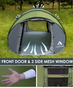 4 Person Easy Pop Up Tent Waterproof Automatic Setup 2 Doors-Instant Family Tents for Camping Hiking & Traveling Green & Grey 110*78*51'' 29 81b84Be2BUL