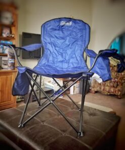 Coleman Portable Camping Chair with 4-Can Cooler, Fully Cushioned Seat and Back with Side Pocket and Cup Holder, Carry Bag Included, Collapsible Chair for Camping, Tailgates, Beach, and Sports Blue 51 81b87a8YUSL
