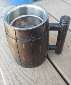 GoCraft Handmade Wooden Beer Mug with 18oz Stainless Steel Cup | Great Beer Gift Ideas Wooden Beer Tankard for Men | Vintage Bar accessories - Barrel Brown Retro Design 20 81bB5RTR SL