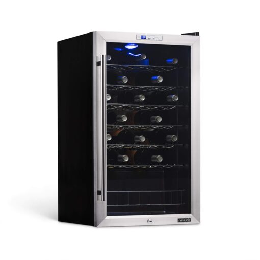 NewAir Compressor Wine Cooler Refrigerator in Stainless Steel | 33 Bottle Capacity | Freestanding or Built-In | UV Protected Glass Door with Lock and Handle