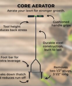 Yard Butler ID-6C Manual Lawn Coring Aerator - Grass Dethatching Turf Plug Core Aeration Tool - Grass Aerators for Small Yards - Loosen Compacted Soil - Gardening Hand Tools - Gray, 37 Inches 29 81bD4U1E9LL